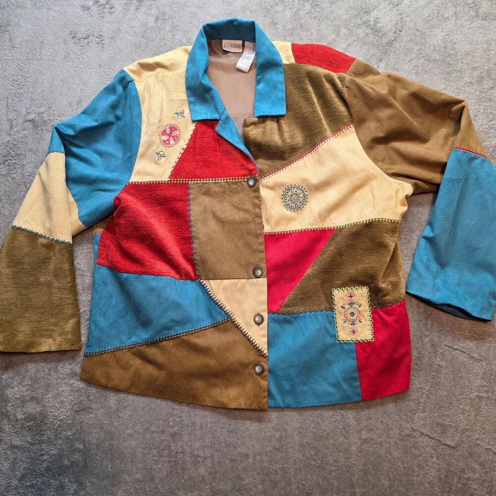 Koret Jacket Womens 20W Multicolor Patchwork Velour Embroidered Boho Hippie
